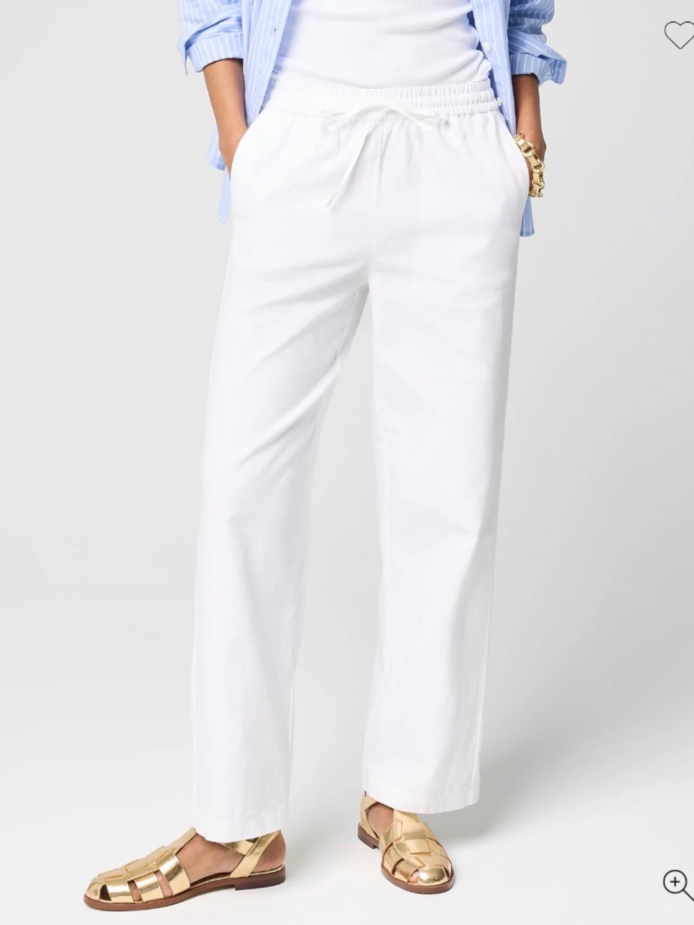 J Crew Linen Cotton Blend Slim Wide Leg Drawstring Pants White 00P